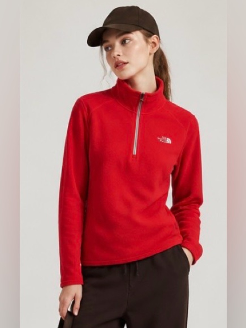 THE NORTH FACE Glacier Jacket Fleece Coral Orange Quarter Zip Collar